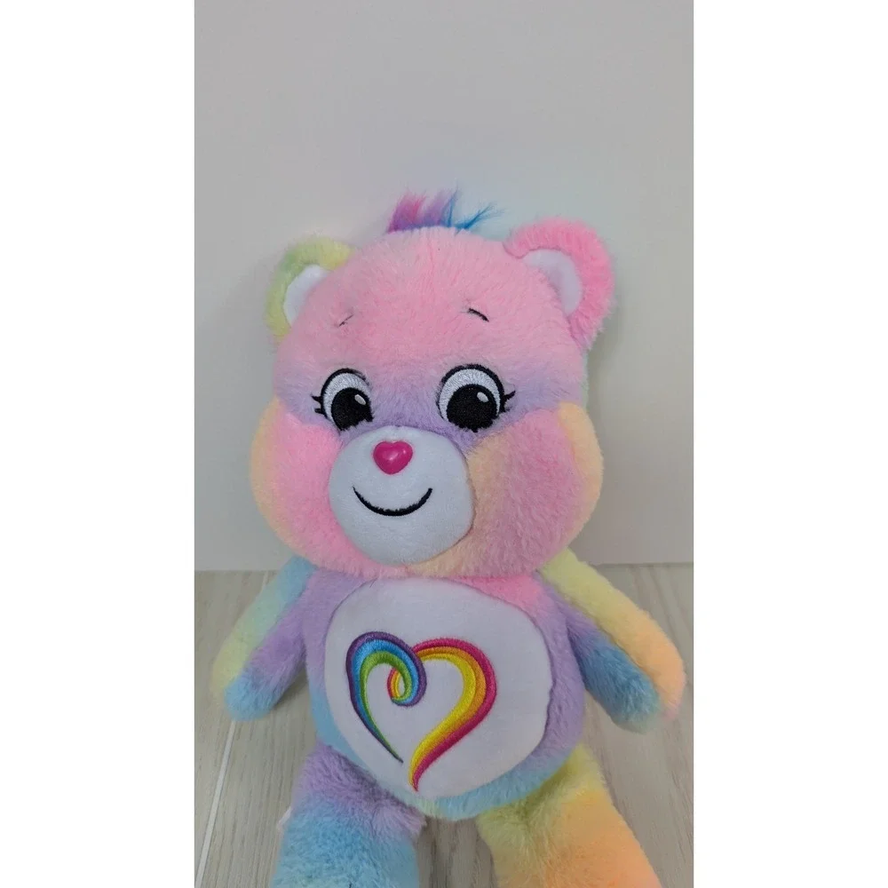Care Bears Togetherness Bear 14in Rainbow Tie Dye Plush Heart Belly Badge
